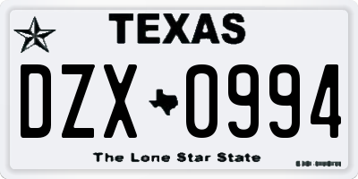TX license plate DZX0994
