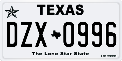 TX license plate DZX0996