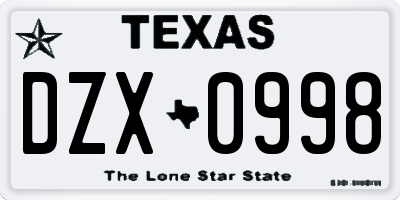 TX license plate DZX0998