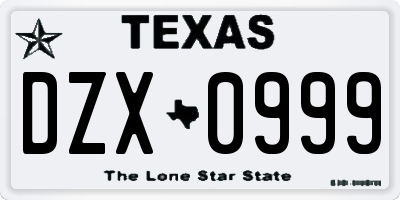 TX license plate DZX0999