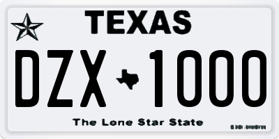 TX license plate DZX1000