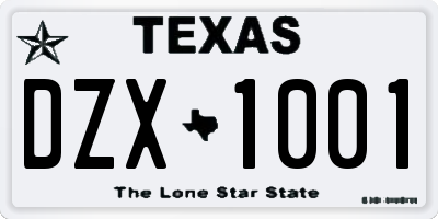 TX license plate DZX1001