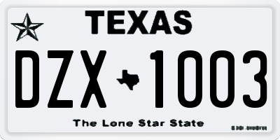 TX license plate DZX1003