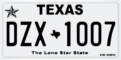 TX license plate DZX1007