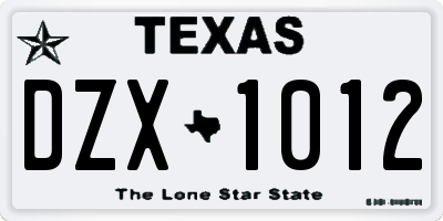 TX license plate DZX1012