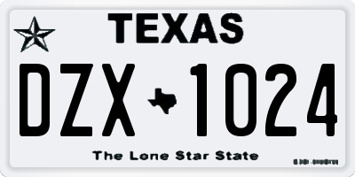 TX license plate DZX1024