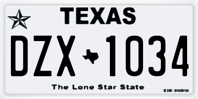 TX license plate DZX1034