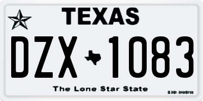 TX license plate DZX1083