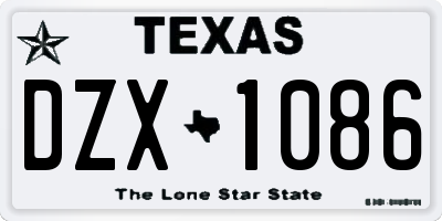 TX license plate DZX1086