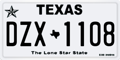 TX license plate DZX1108