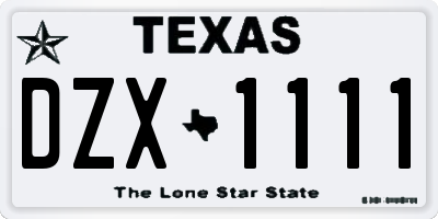 TX license plate DZX1111