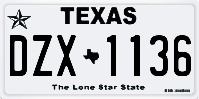 TX license plate DZX1136