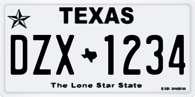 TX license plate DZX1234