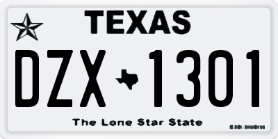 TX license plate DZX1301