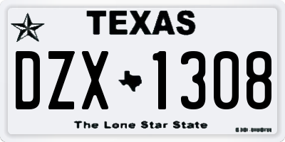 TX license plate DZX1308
