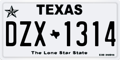 TX license plate DZX1314