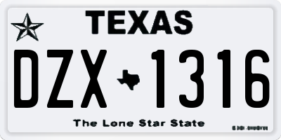 TX license plate DZX1316