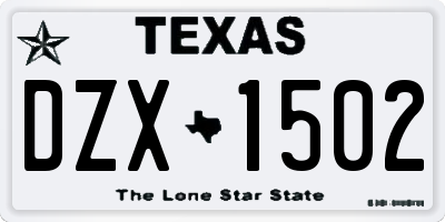 TX license plate DZX1502