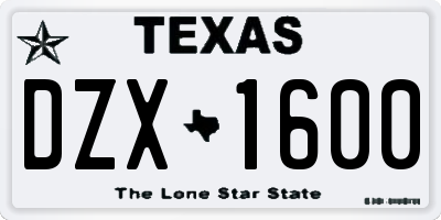 TX license plate DZX1600
