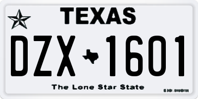 TX license plate DZX1601
