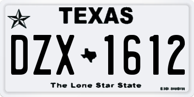 TX license plate DZX1612