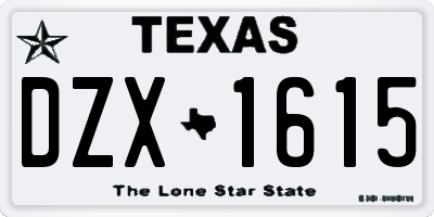 TX license plate DZX1615