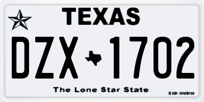 TX license plate DZX1702