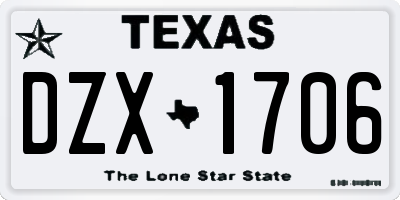 TX license plate DZX1706