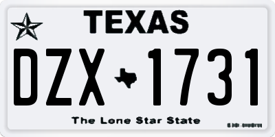 TX license plate DZX1731