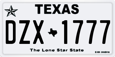 TX license plate DZX1777