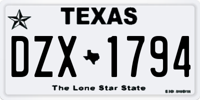 TX license plate DZX1794