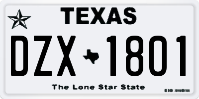 TX license plate DZX1801
