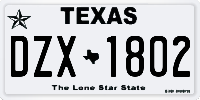 TX license plate DZX1802