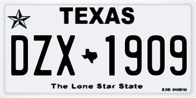 TX license plate DZX1909
