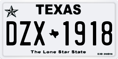 TX license plate DZX1918