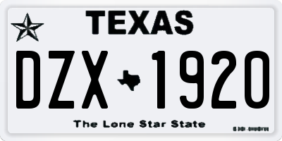 TX license plate DZX1920