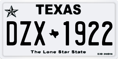TX license plate DZX1922
