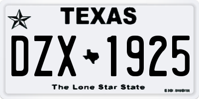 TX license plate DZX1925