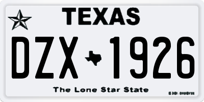 TX license plate DZX1926