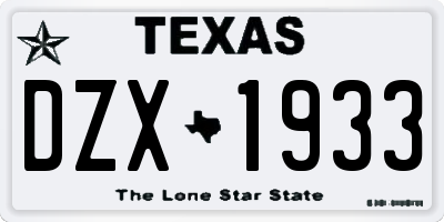 TX license plate DZX1933