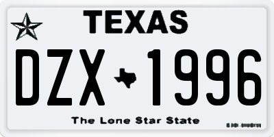 TX license plate DZX1996