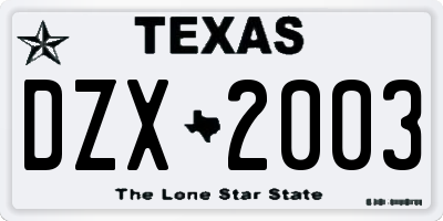 TX license plate DZX2003