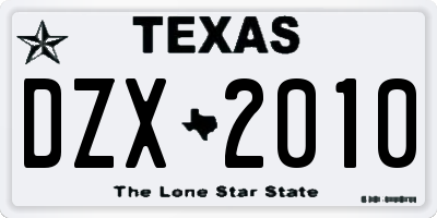 TX license plate DZX2010