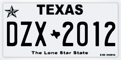 TX license plate DZX2012