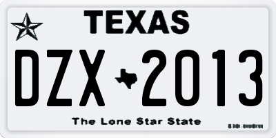 TX license plate DZX2013