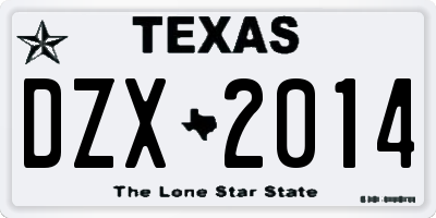 TX license plate DZX2014