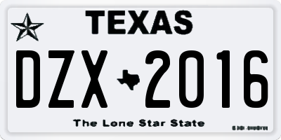 TX license plate DZX2016