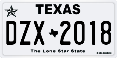 TX license plate DZX2018