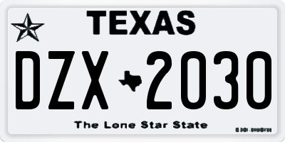 TX license plate DZX2030