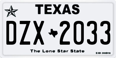 TX license plate DZX2033